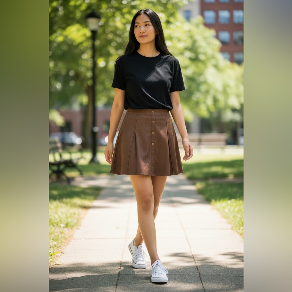 Brown Button-Up Women's Skirt